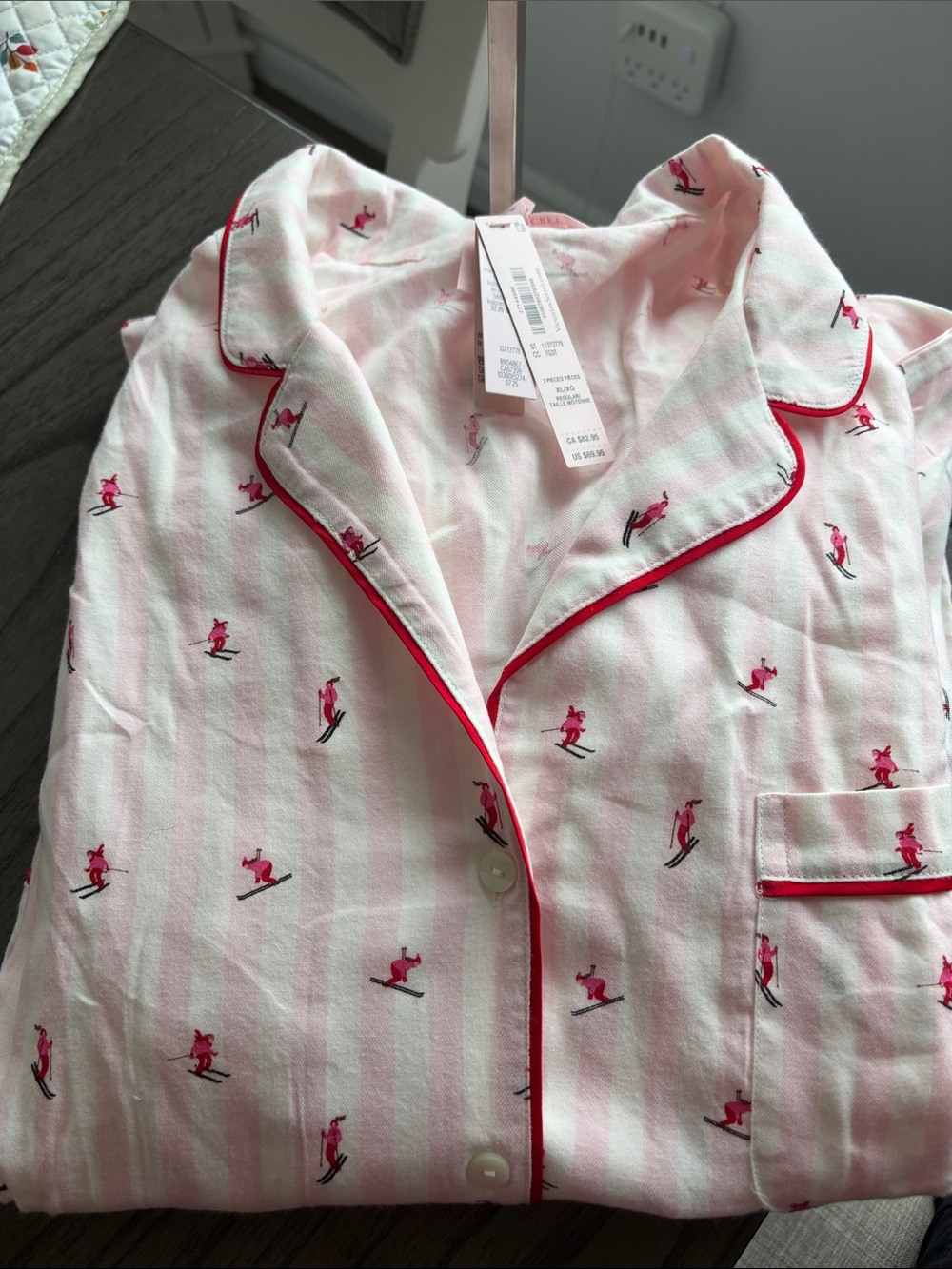 Victoria's Secret Pink Striped Pajama Top with Red Ski Motif
